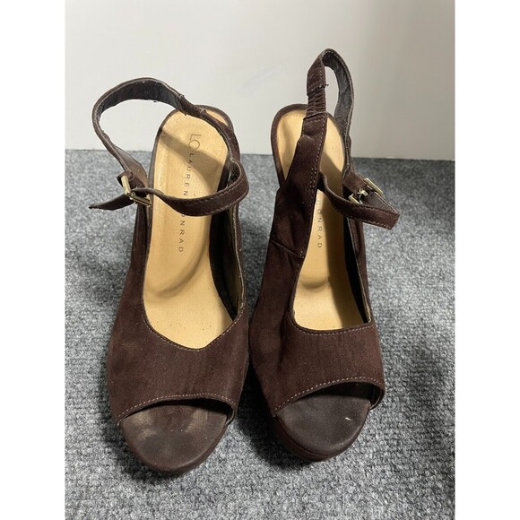 LC Lauren Conrad Womens Heels Platform SZ 6M Brown Strap Peep toe - Picture 5 of 12